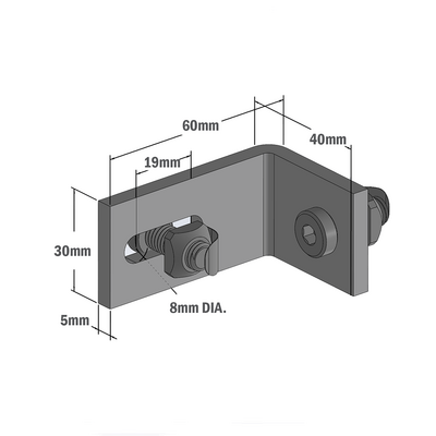 41-420-3 MODULAR SOLUTIONS GUARD UNIT FIXING ANGLE TOP LOCKING PLATE ON REMOVABLE PANELS 40MM X 30MM X 52.5MM